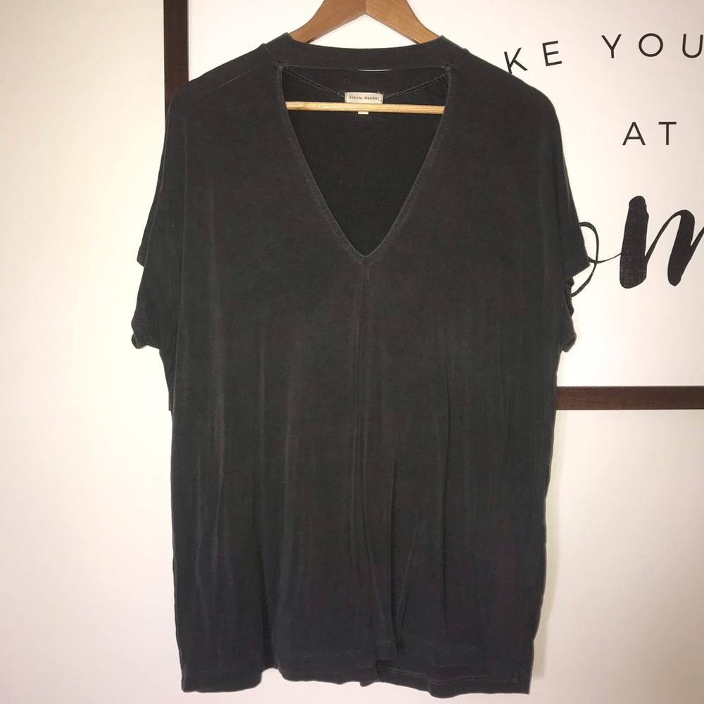 Trendy, black tee with collar cut out